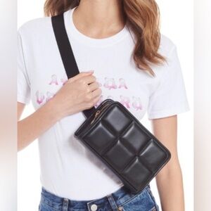 AMANDA UPRICHARD  black belt bag quilted squares w/ gold zippers Fanny Pack